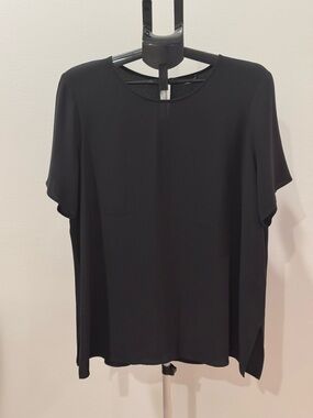 Eileen Fisher Black Silk Short Sleeve Round Neck Blouse Size L